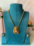 Affordable Meenakari Temple Lotus Lakshmi Long Beaded Chain with Earrings