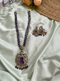 Purple Peacock Pendant Victorian Long Haram with Earrings