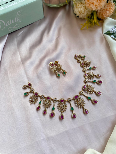 Simple AD Ruby green Necklace with earrings