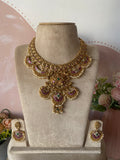 Antique Kemp Jadau Layered Bridal Necklace with Earrings