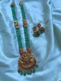 Peacock Lakshmi Green Beads Long Haram with Jhumkas