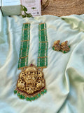 Bridal Lakshmi Green and White Long Haram with Jhumkas