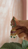 AD Ruby Green Peacock Jhumkas