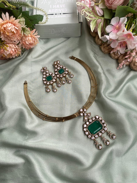 Victorian Moissanite Detachable Pendant Pipe Hasli Necklace with Earrings
