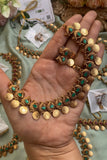 Peacock Lakshmi Coin Necklace with Earrings in Two Colors