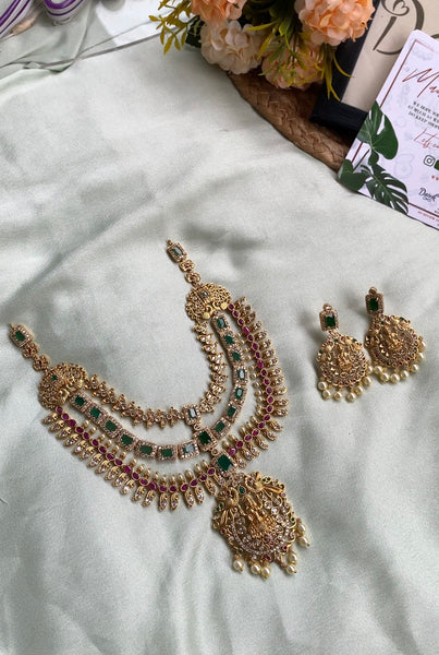 Three Layered Lakshmi Haram with Earrings