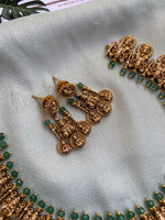 Antique Lakshmi Coin Green Beads Necklace with Earrings