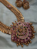 Pure Kemp Brass Jadau Kundan Stones Lakshmi Pendant Kasumala with Jhumkas