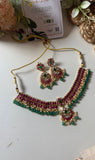 Pure kemp Jadau Half Moon Necklace with Balis