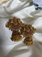 Brass Lakshmi Peacock Jhumkas