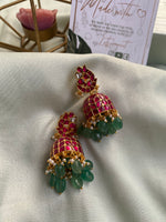 Pure kemp Jadau Strawberry beads Jhumkas