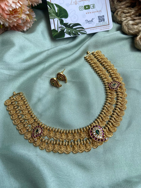 Mango Lakshmi Two Layer Coin Necklace with Earrings