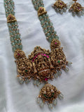 Bridal Lakshmi Strawberry Green Beads Long Haram with Earrings