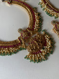 Detachable Kemp Lakshmi Pendant Necklace with Jhumkas