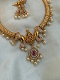 Mini AD Lakshmi Elephant Pendant Necklace with Earrings