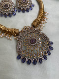 AD Purple Peacock Hasli Necklace with Balis