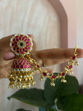 Pure Kemp Brass Ruby Jhumka with Mattals