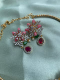 Designer Pastel Pink Flower Hasli Necklace with Earrings