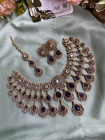 AD Three Layer Bridal Choker with Earrings and Teeka in Two Colors (Price for Each)