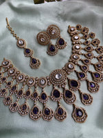 AD Three Layer Bridal Choker with Earrings and Teeka in Two Colors (Price for Each)