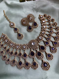 AD Three Layer Bridal Choker with Earrings and Teeka in Two Colors (Price for Each)
