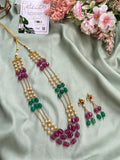 Three Line Multi Color Pearl Mala with Earrings