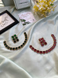 AD Full Color Stone Necklace with Earrings in two colors (Green and Ruby)