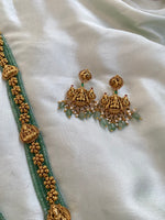 Bridal Lakshmi Green and Golden Layer Long Haram with Earrings