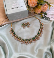 Lotus kemp rice pearl Necklace with Earrings
