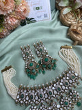 Designer Mossanite Victorian Pearl Choker with Earrings
