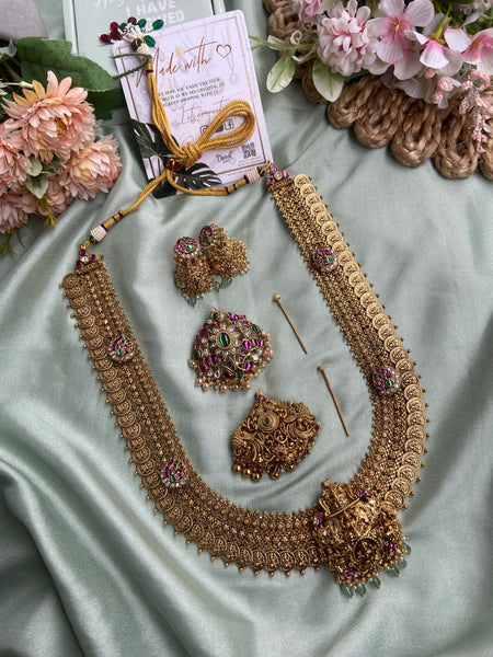 Detachable 3 in 1 Pendant with Lakshmi Long Haram & Earrings