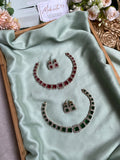 Diamond Look Alike Square Pattern Necklace with Earrings in Two Colors