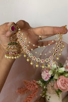 AD Ruby Green Jhumka and Mattal combo