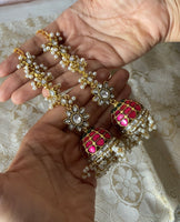 Pure kemp Jadau Jhumkas with Pearl Mattal