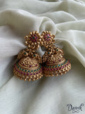 Peacock Jhumkas with Golden beads Mattal