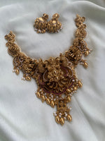 3D Antique Lakshmi Peacock Elephant Necklace with Earrings