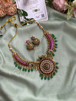 Pure Kemp Jadau Hasli Peacock Necklace with Jhumkas
