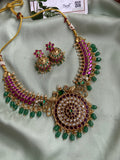 Pure Kemp Jadau Hasli Peacock Necklace with Jhumkas
