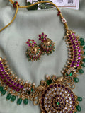Pure Kemp Jadau Hasli Peacock Necklace with Jhumkas