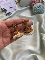 Peacock White Pearl Jhumkas