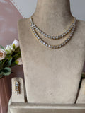 Diamond Look Alike 2 Layer Flower Necklace with Earrings