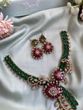 Designer Flower Ruby Green Necklace with Earrings