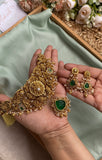 Antique Non Idol Carved Green Stone Pendant Choker with Earrings