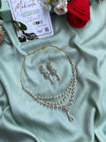 Diamond Look Alike AD Three Line Flower Necklace with Earrings