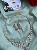 Diamond Look Alike AD Three Line Flower Necklace with Earrings