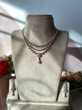 Diamond Look Alike AD Three Line Flower Necklace with Earrings