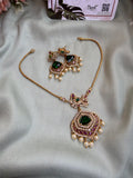 Simple Green Stone Peacock Necklace with Earrings
