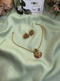 Simple Ruby Green Necklace with Earrings