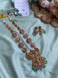 Pure Kemp Lakshmi Pendant Floral Long Haram with arrings