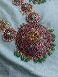 Pure Kemp Circle Pendant Floral Long Haram with Earrings